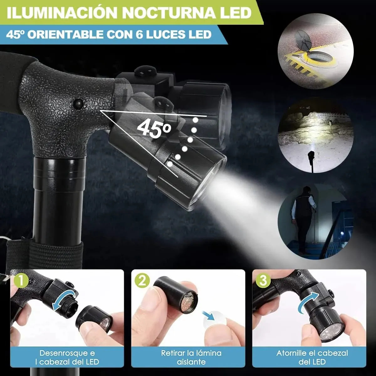 🦯 Bastón Ortopédico + Luz LED — Tu Mejor Apoyo para una Recuperación Más Segura