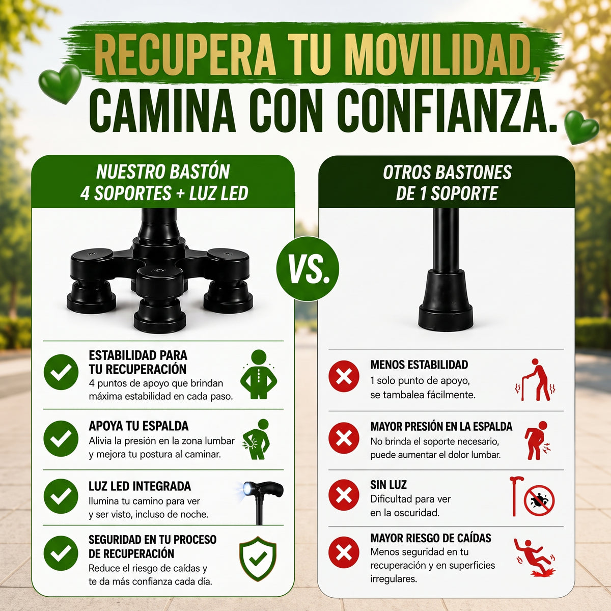 🦯 Bastón Ortopédico + Luz LED — Tu Mejor Apoyo para una Recuperación Más Segura