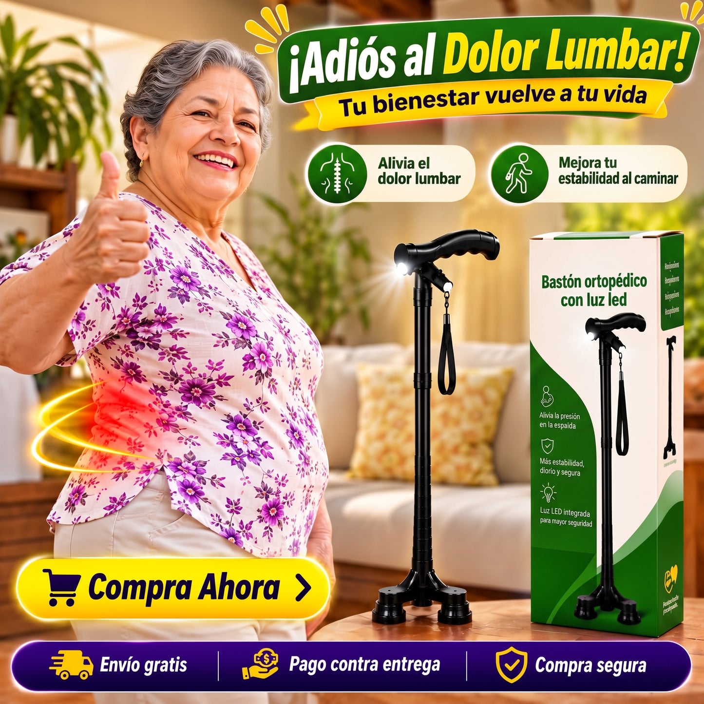 🦯 Bastón Ortopédico + Luz LED — Tu Mejor Apoyo para una Recuperación Más Segura