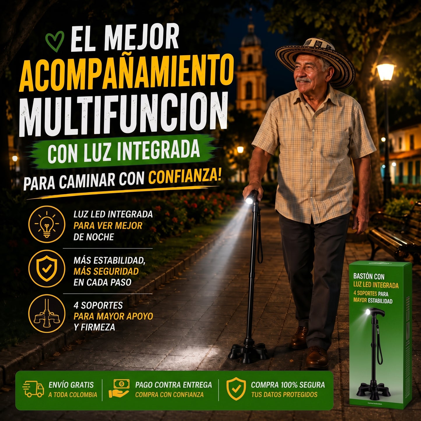 🦯 Bastón Ortopédico + Luz LED — Tu Mejor Apoyo para una Recuperación Más Segura